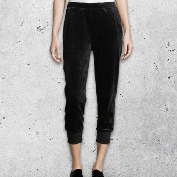 Vince Jogger Luxurious Velour Fabric Ribbed Cuffs Stretchy Pull On Style Black S - Picture 1 of 10